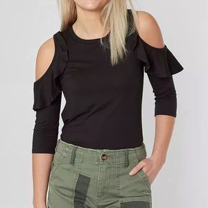Black Daytrip Ruffle Cold Shoulder Top